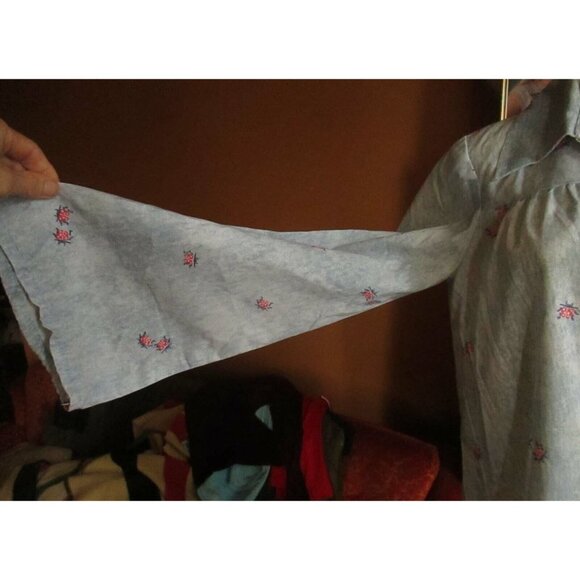 Vintage 1970s Womens Ladybug Shrt Medium Blue Pullover Moo-Moo Hippy Top Printed - Picture 4 of 7